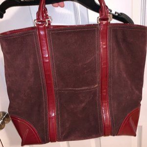 Ann Taylor Burgundy Suede Tote Bag w/ Patent Trim